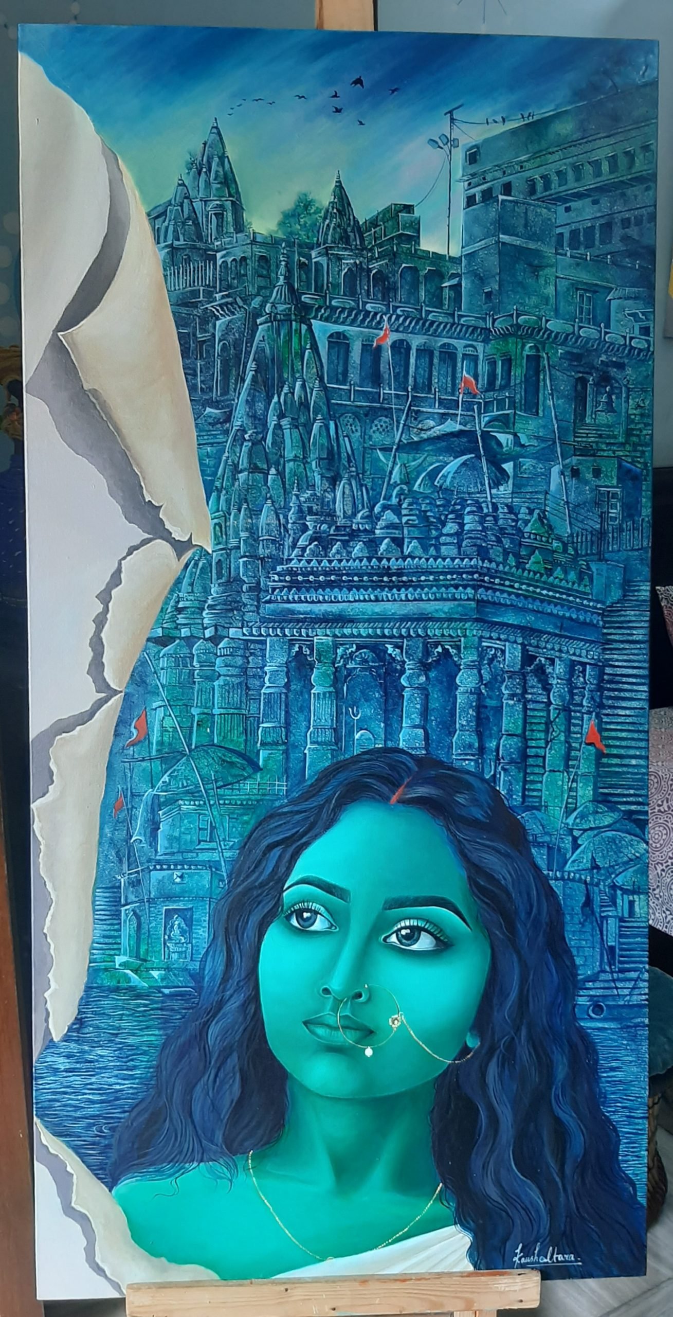 ganga (acrylic) 26x36 price rs.70000
